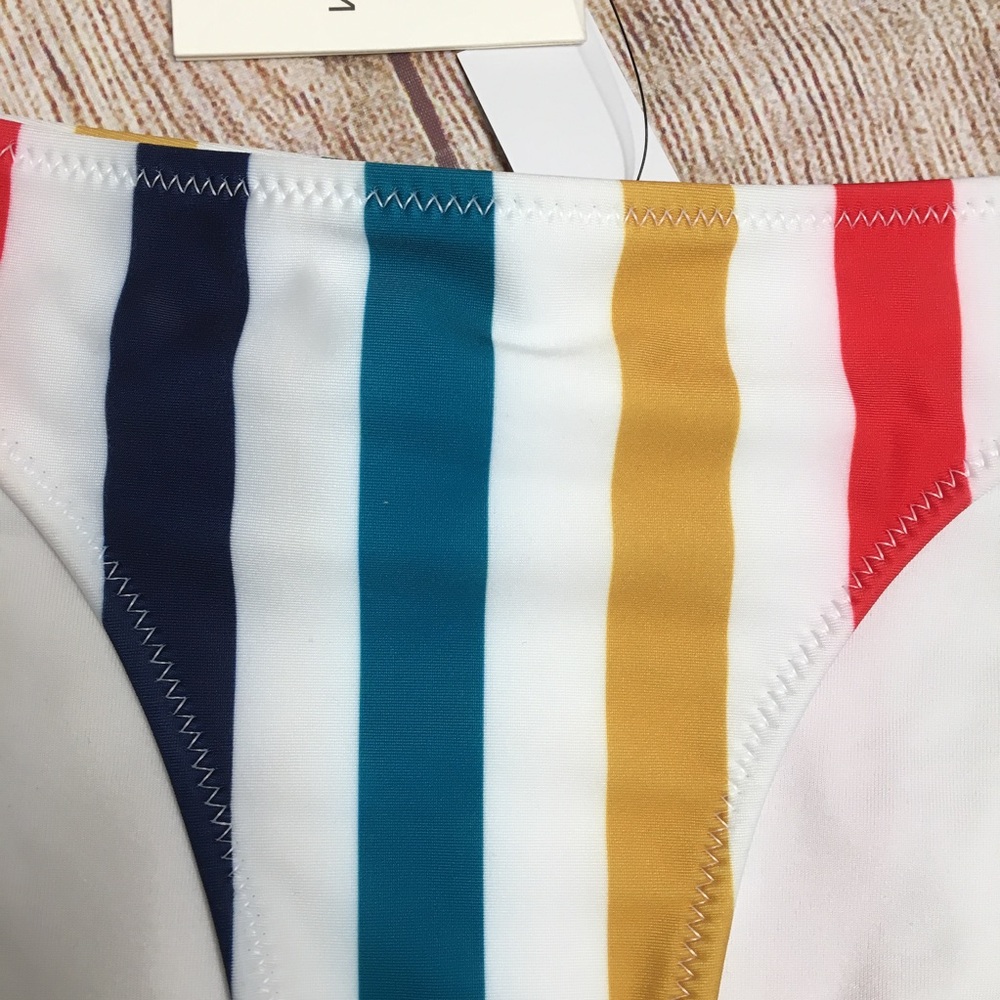 Volcom Draw The Line Rainbow Striped Hipster Bikini Bottoms Size Small - Picture 6 of 9